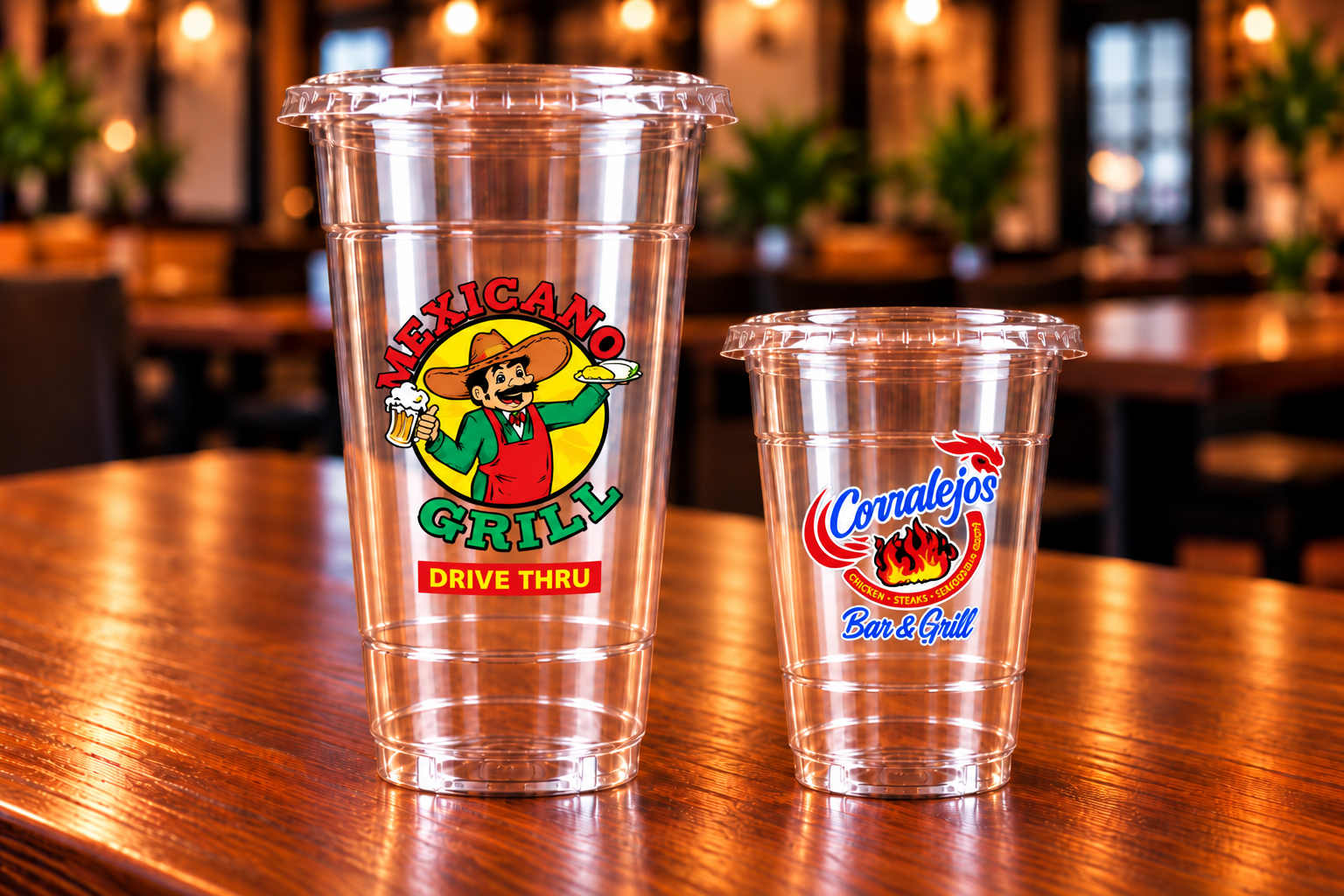 Clear custom-printed PET restaurant cup