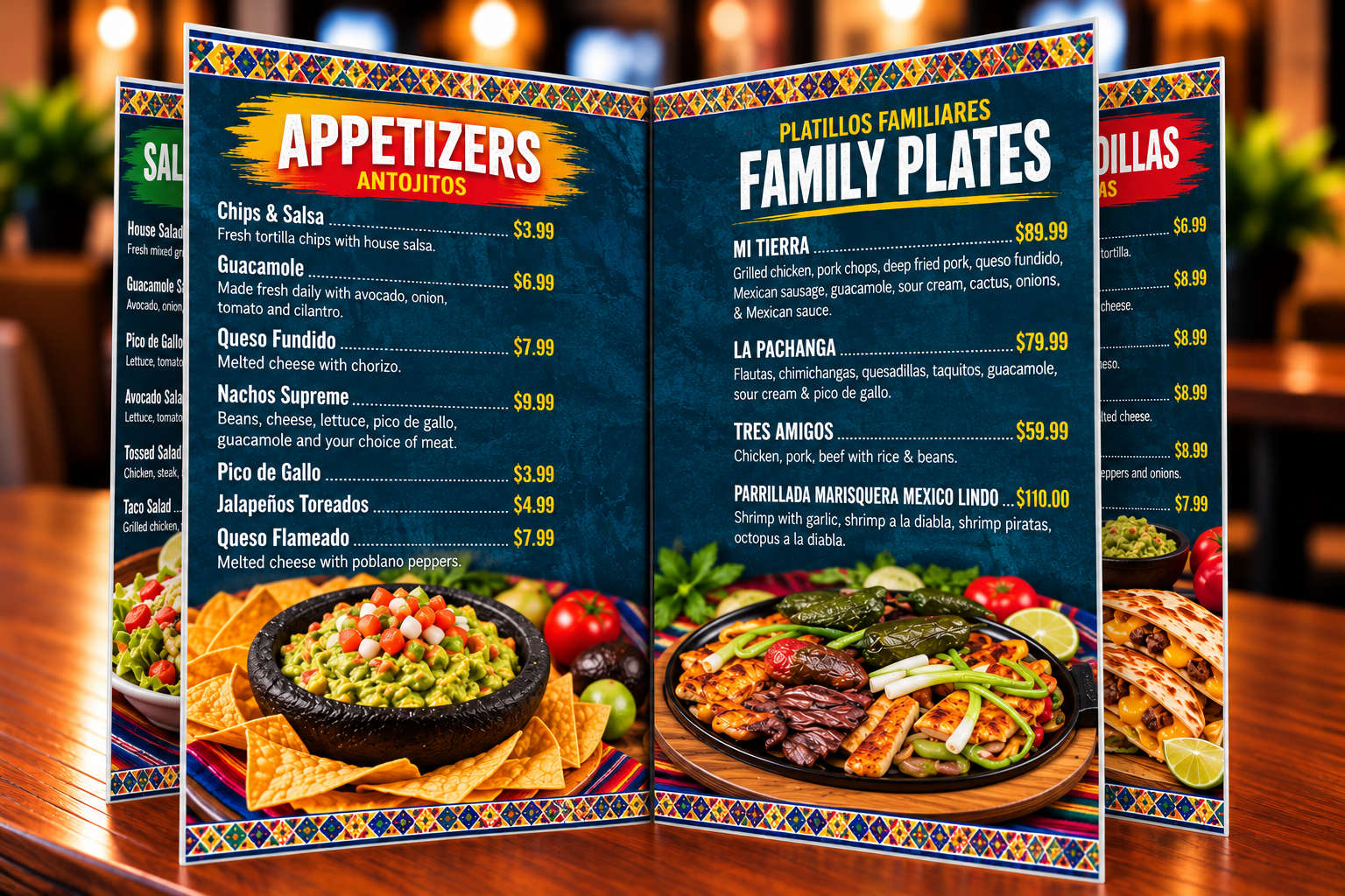 Saddle-stitched booklet restaurant menu sample