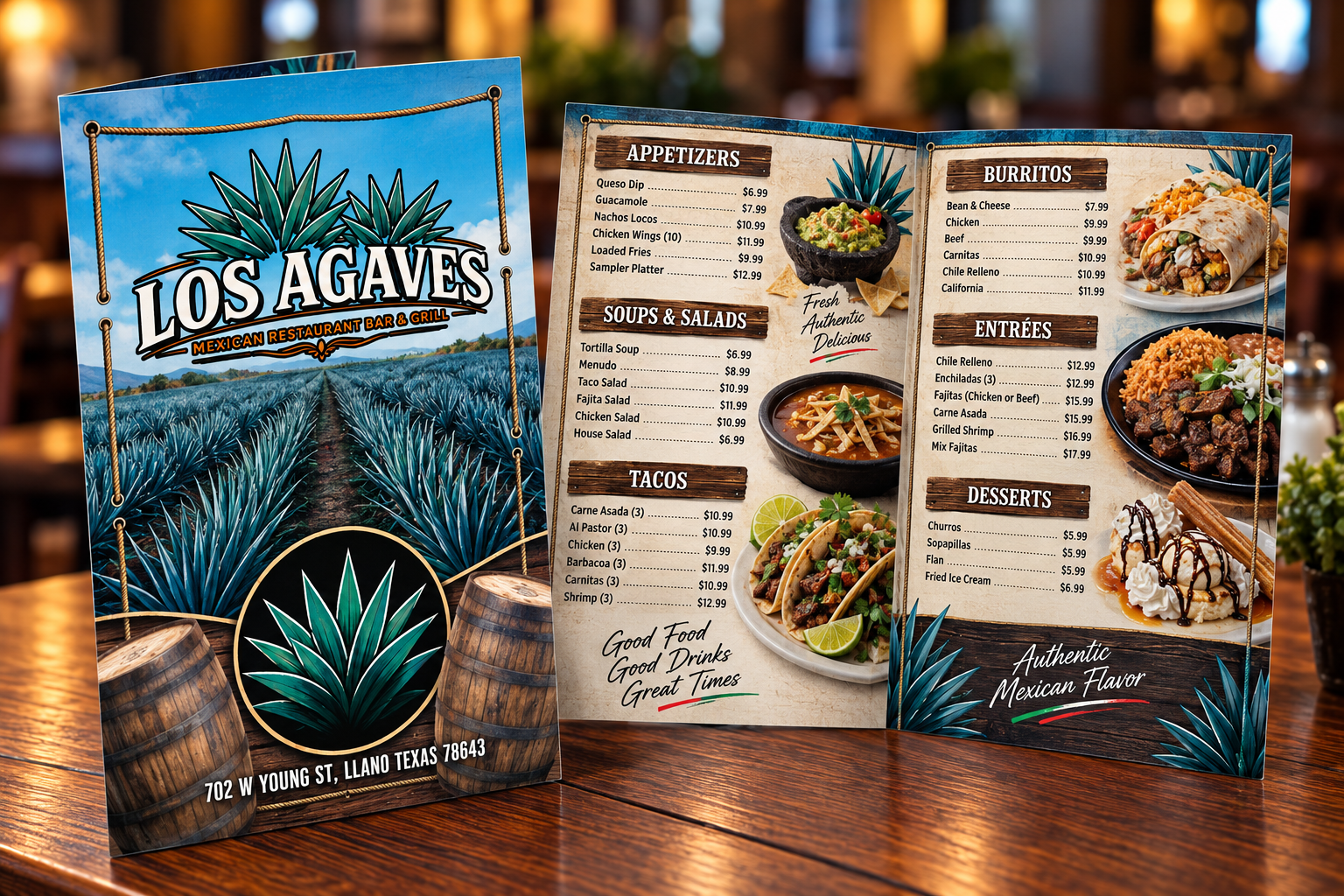 Los Agaves bi-fold waterproof menu