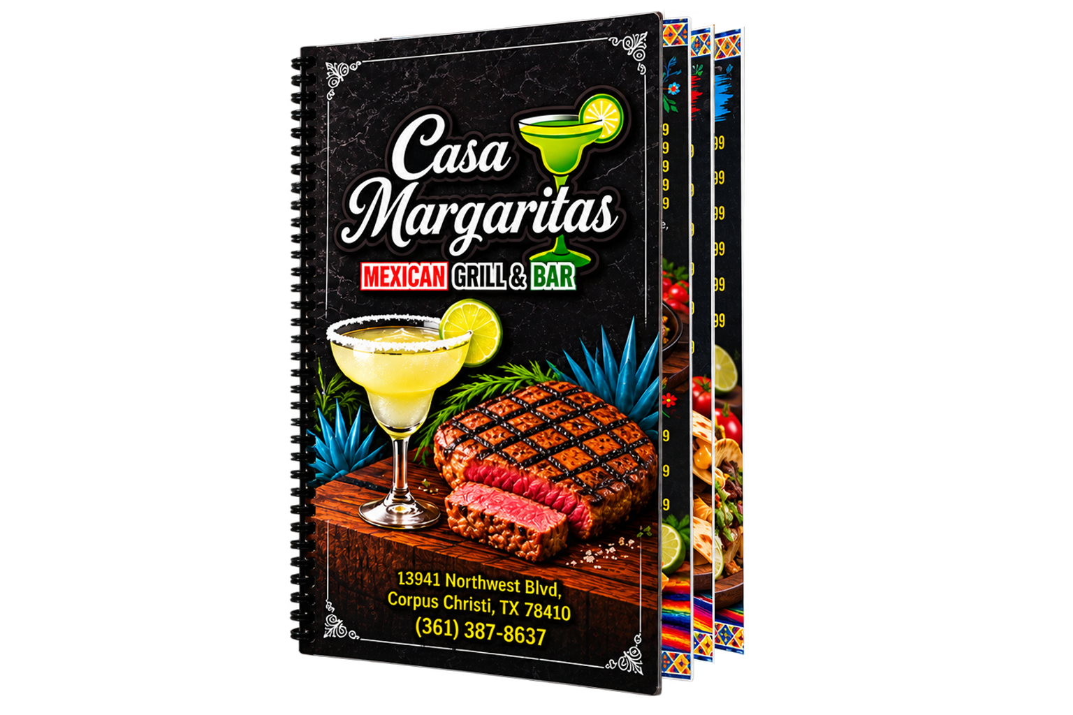 Casa Margaritas coil-bound menu