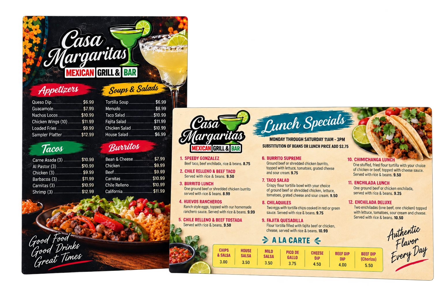 Casa Margaritas flat menus
