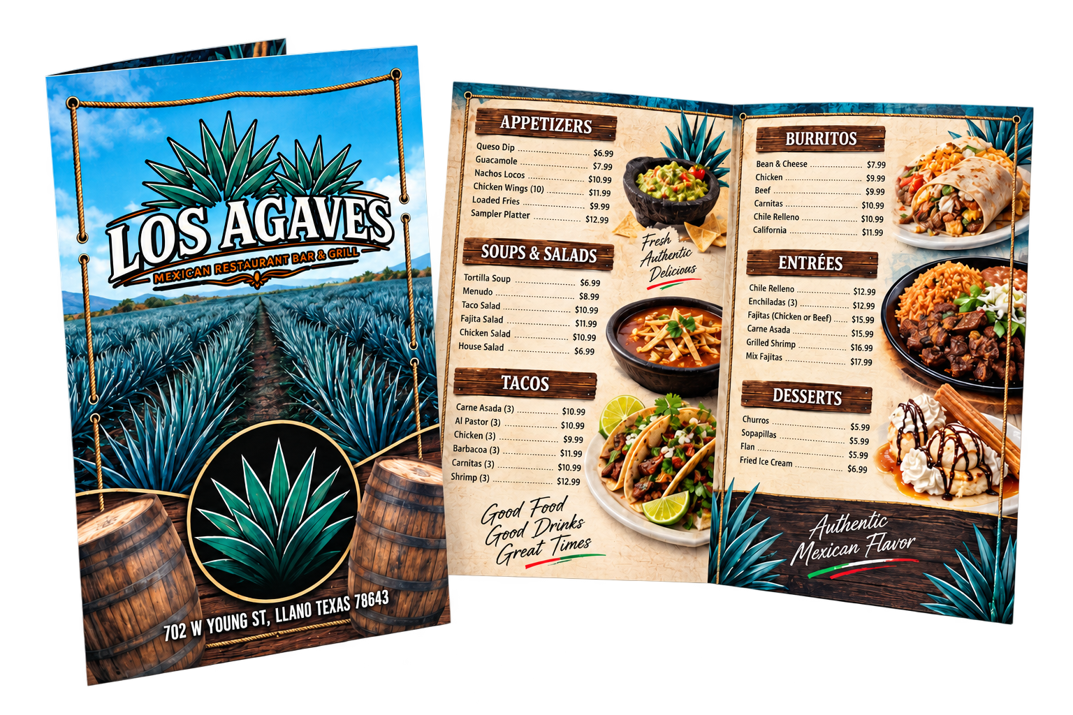 Los Agaves bi-fold waterproof menu