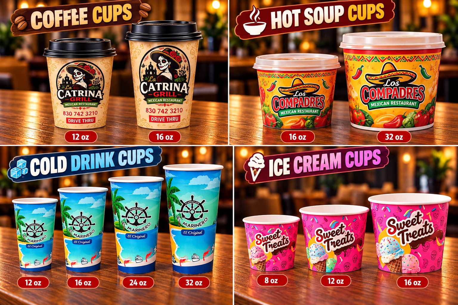 Custom printed paper restaurant cup