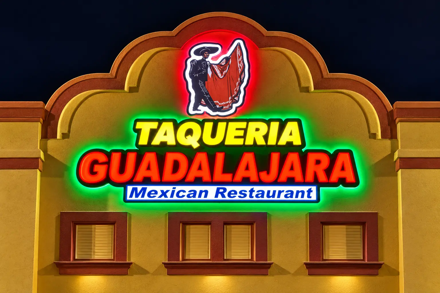 Illuminated Taqueria Guadalajara channel-letter restaurant sign